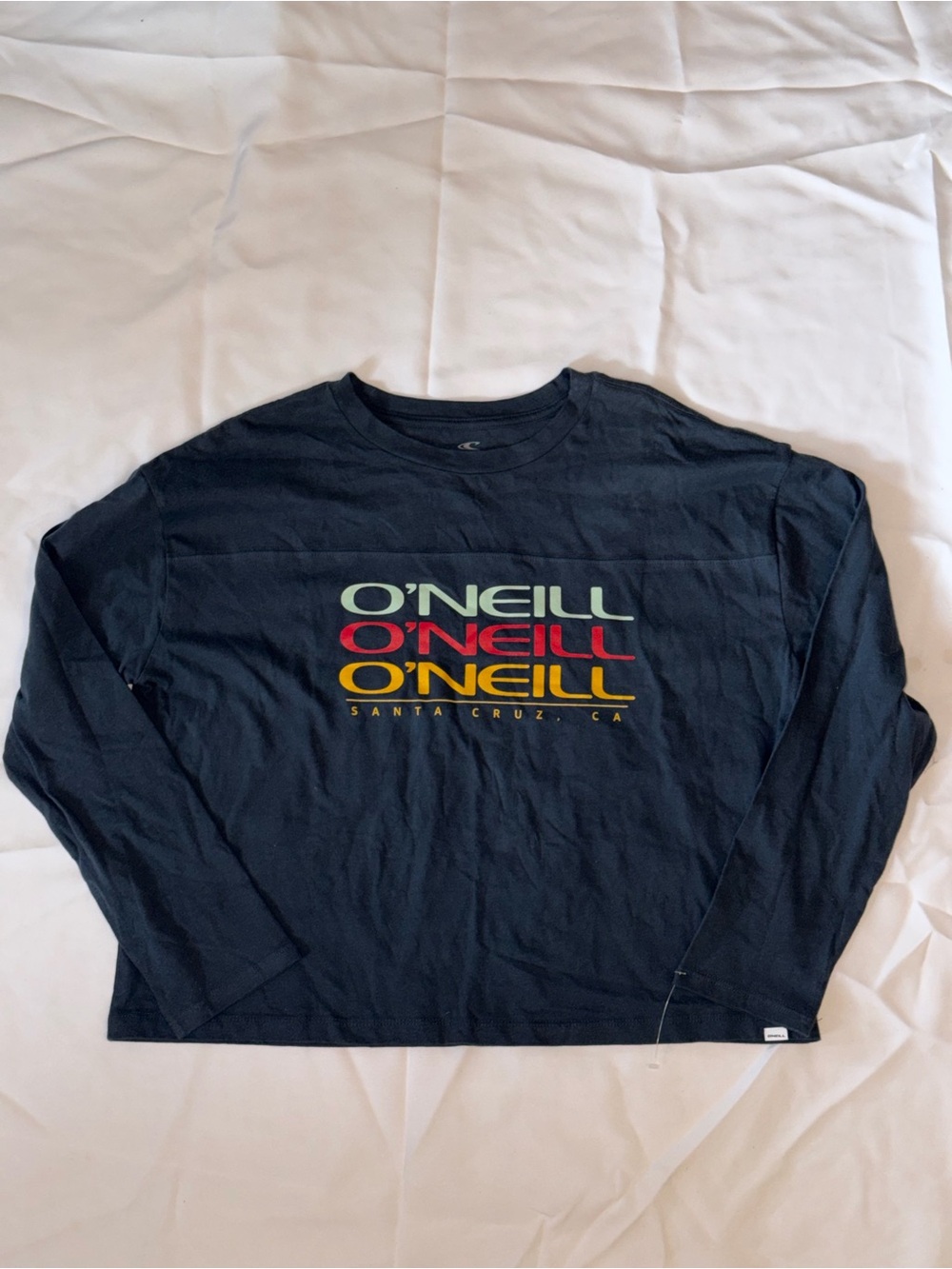 O'Neill Banner Navy Long Sleeve Tee with White Logo Print Medium